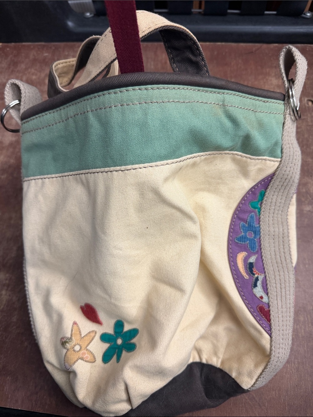 Lucky Brand Cream Canvas Tote with Purple Peace Sign and Green Trim - Picture 4 of 10